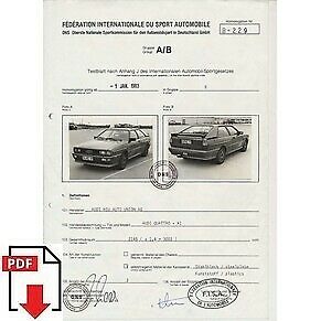 1983 Audi Quattro A1 FIA homologation form PDF download